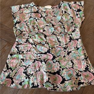 Vintage ‘90 Elegant Paisley Print Blouse - Black, Pink, Green